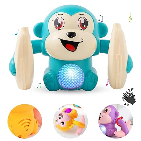 Dancing Monkey Musical Toy for Kids Baby Spinning Rolling Doll Tumble Toy with Voice Control Musical Light and Sound Effects with Sensor Image