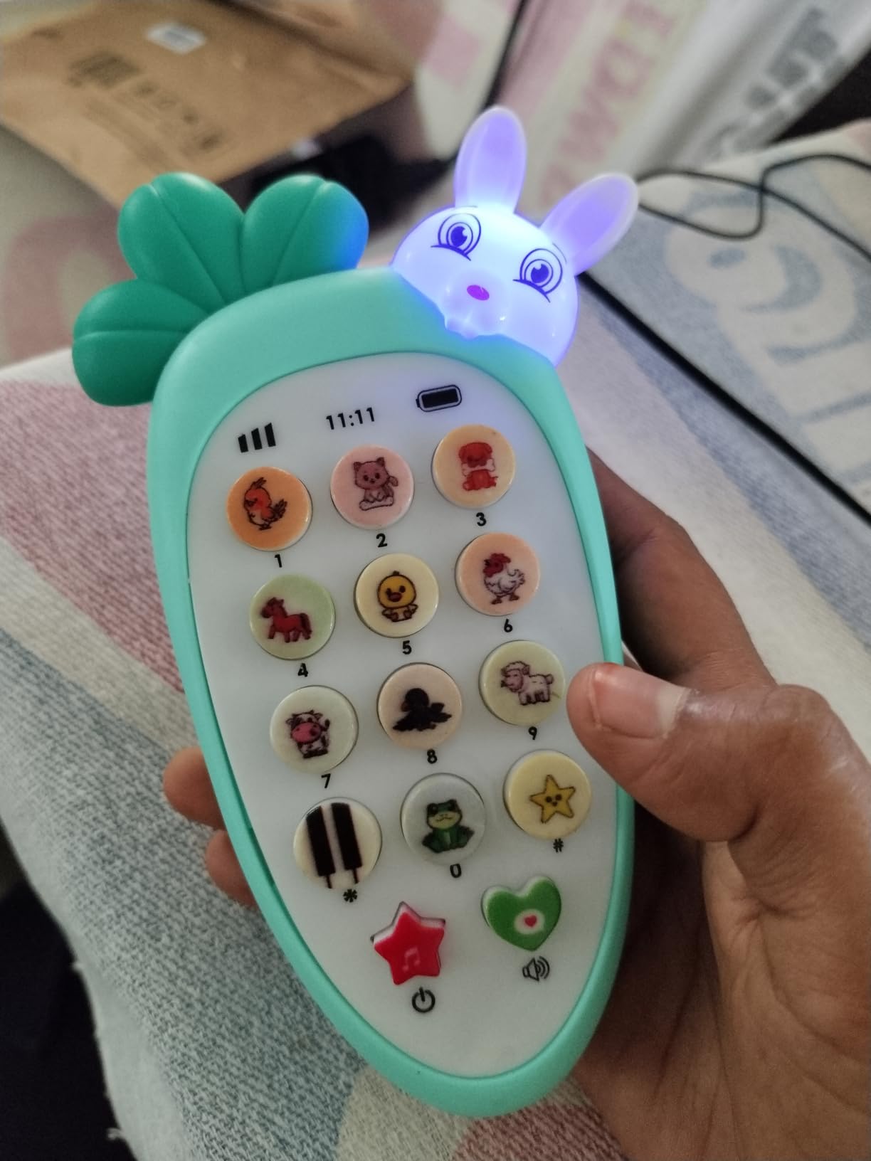 Radish Style Cute Rabbit Face Pretend Play Cell Phone Toy for Kids, Toddlers with Music, Ringtones, Lights - Birthday Party Favors and Gifts Image