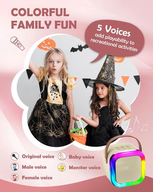 Rechargeable Wireless Mini Portable Bluetooth Karaoke Machine | Bluetooth Speaker with Microphone & LED Lights - Kids Music Singing Toys for Girl Boy Birthday Gift Ideas