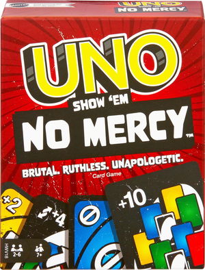 Mattel Games ​UNO Show ‘em No Mercy Card Game for Kids, Adults & Family Parties and Travel with Extra Cards, Special Rules and Tougher Penalties. Image