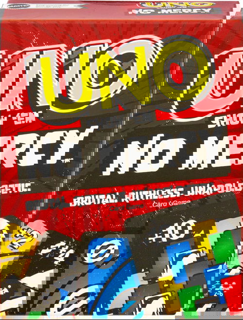 Mattel Games ​UNO Show ‘em No Mercy Card Game for Kids, Adults & Family Parties and Travel with Extra Cards, Special Rules and Tougher Penalties. Image