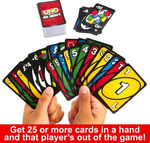 Mattel Games ​UNO Show ‘em No Mercy Card Game for Kids, Adults & Family Parties and Travel with Extra Cards, Special Rules and Tougher Penalties.