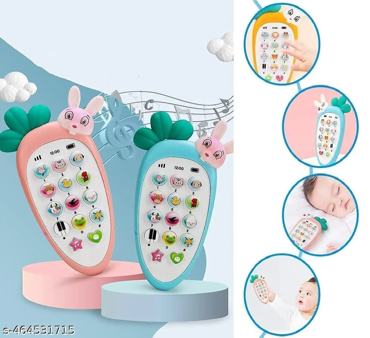 Radish Style Cute Rabbit Face Pretend Play Cell Phone Toy for Kids, Toddlers with Music, Ringtones, Lights - Birthday Party Favors and Gifts Image 