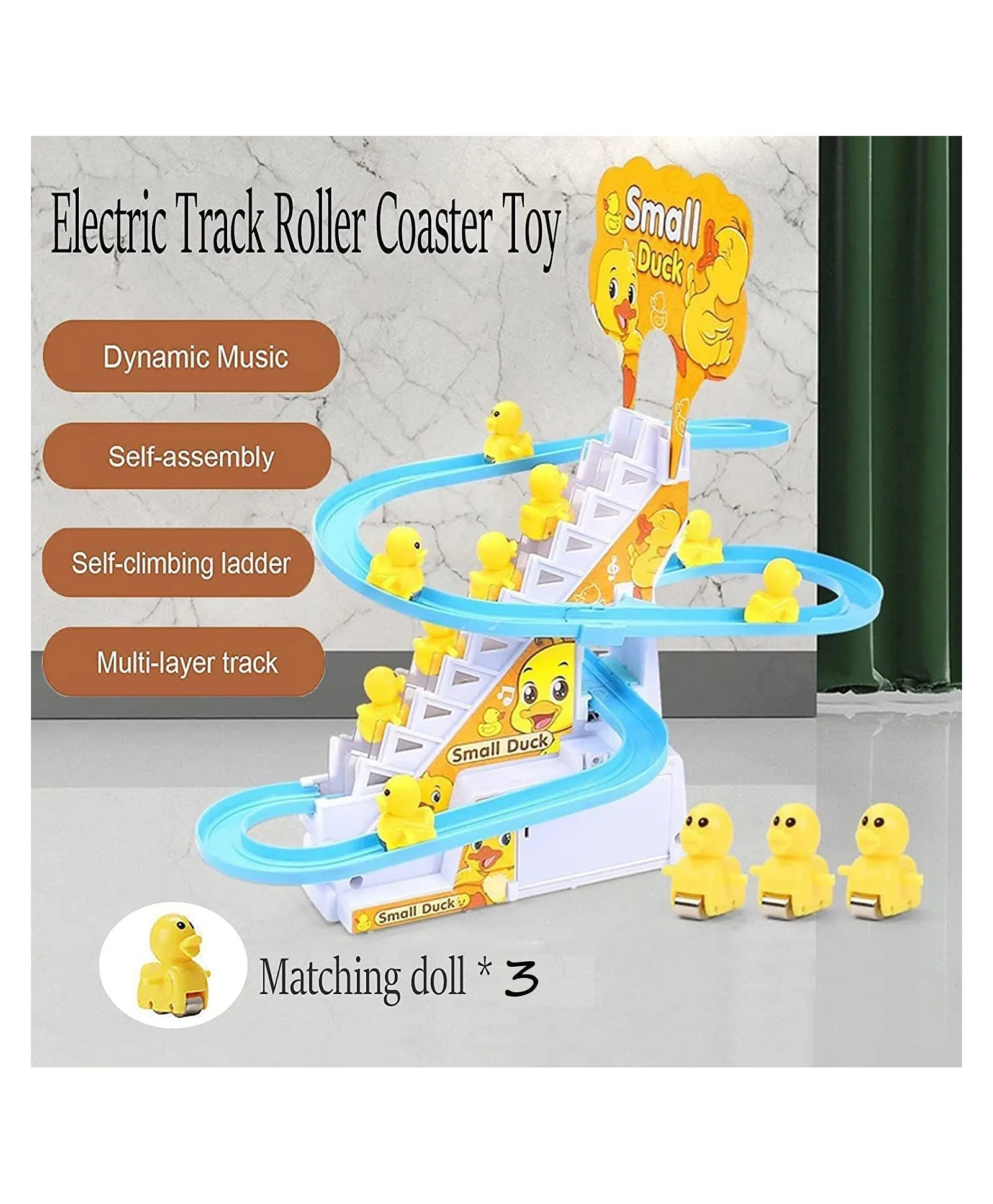 Harlay Toys Duck Track Toys for Kids – Stair-Climbing Escalator with Lights & Music, Includes 3 Small Ducks – Interactive Duck Track Slide Toy – Perfect Toddler Gift Image 