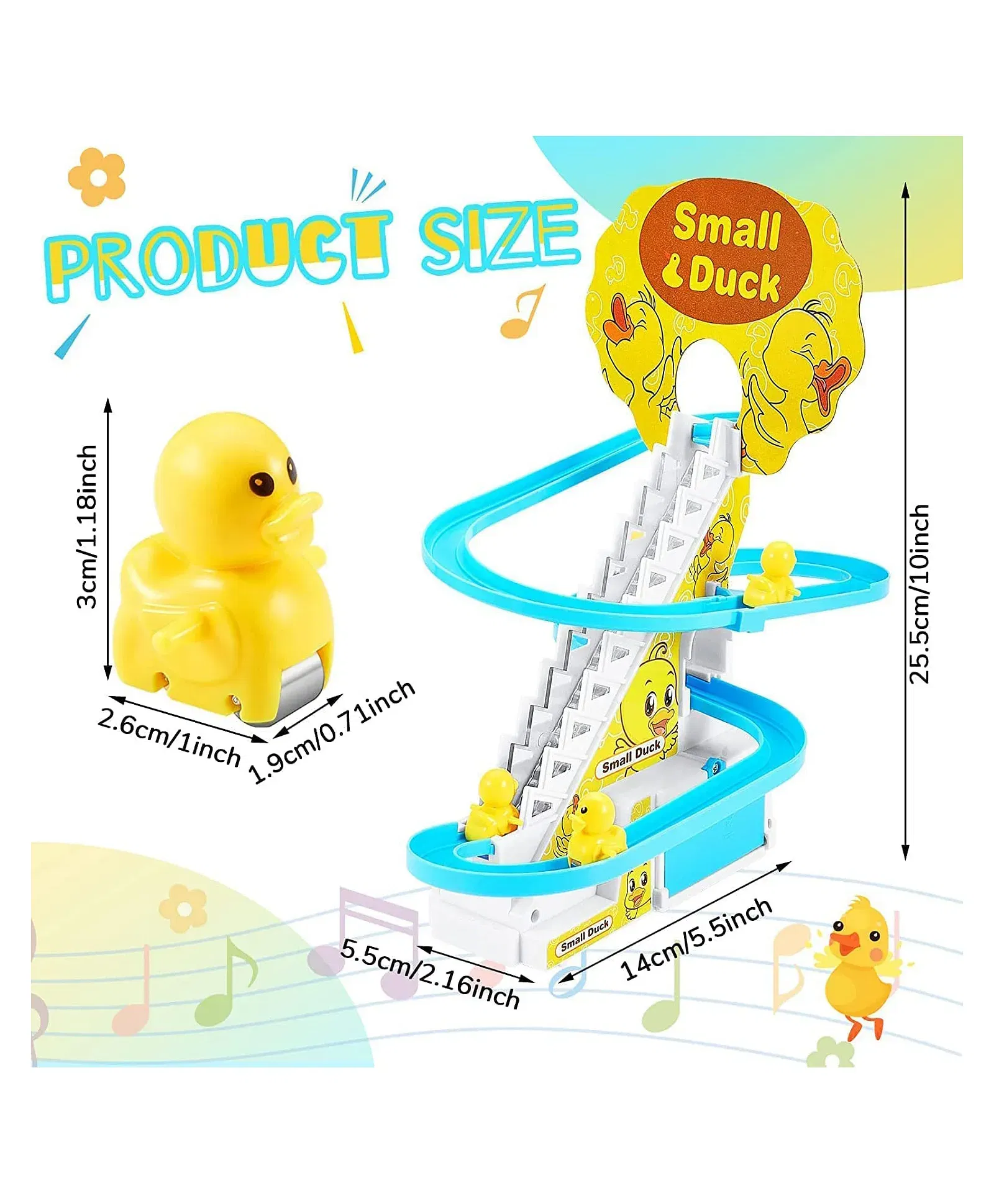 Harlay Toys Duck Track Toys for Kids – Stair-Climbing Escalator with Lights & Music, Includes 3 Small Ducks – Interactive Duck Track Slide Toy – Perfect Toddler Gift Image 
