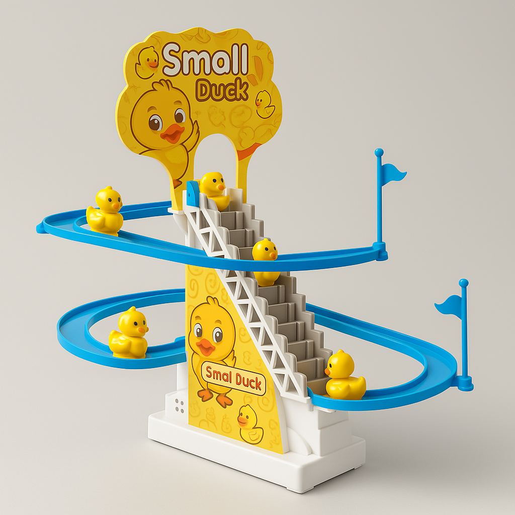 Harlay Toys Duck Track Toys for Kids – Stair-Climbing Escalator with Lights & Music, Includes 3 Small Ducks – Interactive Duck Track Slide Toy – Perfect Toddler Gift Image 
