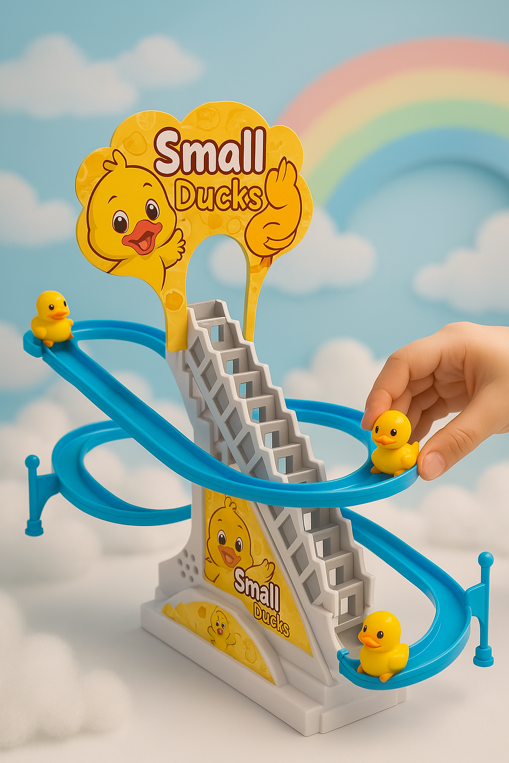 Harlay Toys Duck Track Toys for Kids – Stair-Climbing Escalator with Lights & Music, Includes 3 Small Ducks – Interactive Duck Track Slide Toy – Perfect Toddler Gift Image 