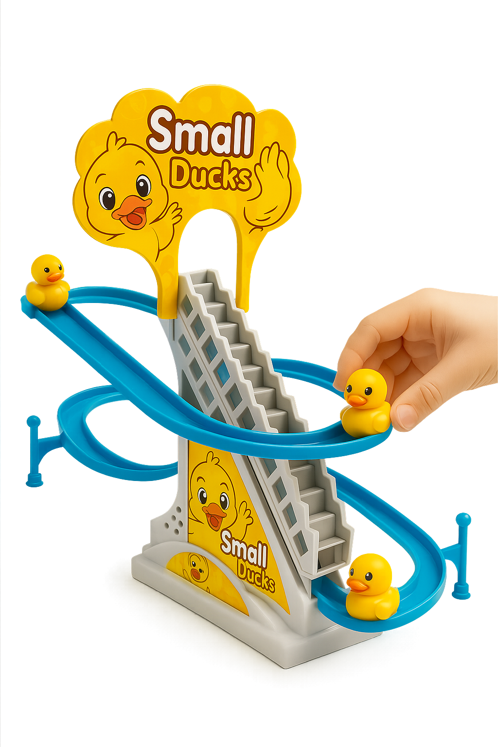 Harlay Toys Duck Track Toys for Kids – Stair-Climbing Escalator with Lights & Music, Includes 3 Small Ducks – Interactive Duck Track Slide Toy – Perfect Toddler Gift Image 