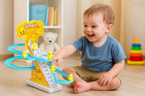 Harlay Toys Duck Track Toys for Kids – Stair-Climbing Escalator with Lights & Music, Includes 3 Small Ducks – Interactive Duck Track Slide Toy – Perfect Toddler Gift