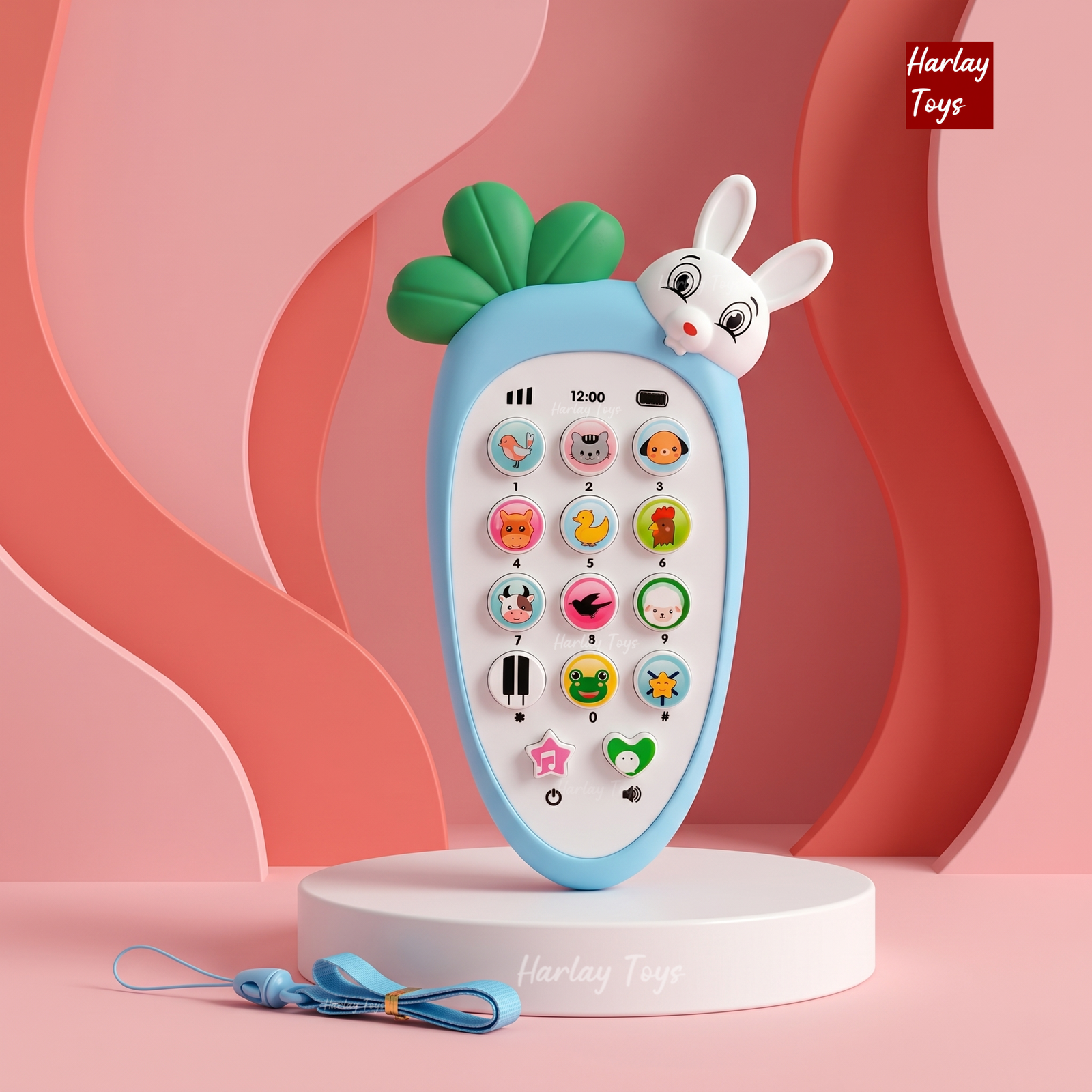 Harlay toys™ Radish Style Cute Rabbit Face Pretend Play Cell Phone Toy for Kids, Toddlers with Music, Ringtones, Lights - Birthday Party Favors and Gifts Image