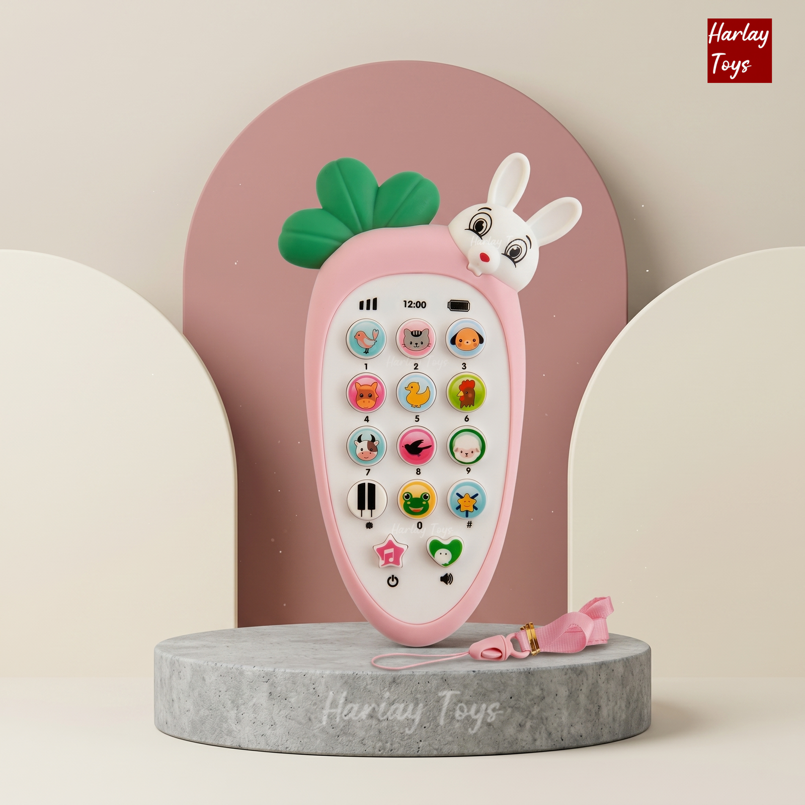 Harlay toys™ Radish Style Cute Rabbit Face Pretend Play Cell Phone Toy for Kids, Toddlers with Music, Ringtones, Lights - Birthday Party Favors and Gifts Image 