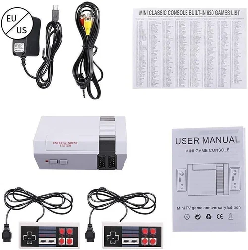 Harlay Toys ™ 620 in 1 Plug & Play Retro Classic Video Game Console Mini Player for Kids Limited Edition (Code in the Box - PC) 8-Bit TV Gaming System AV Output Dual Controllers Gamepad Built-in Nostalgic Arcade Electronic Device Boy Girl Prize Multiplayer Joystick Vintage Old School Setup Entertain Image