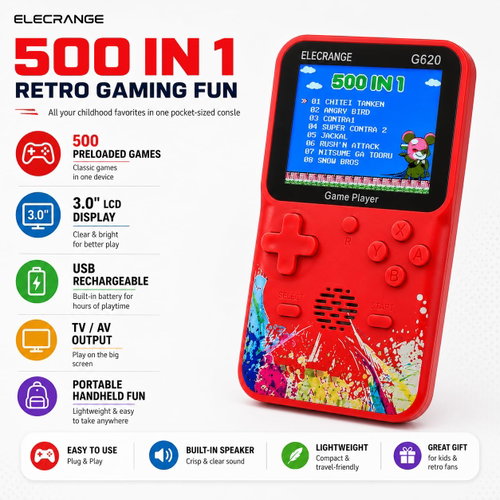 Harlay Toys ™ G620 Handheld Retro Game Console 🎮 Portable 8-Bit Video Player Hundreds Built-in Titles For Kids TV AV Output 📺 Dual Controllers Gamepad 🕹️ Nostalgic Arcade System Boy Girl Birthday Gift 🎁 Family Entertainment Old School Machine Best Seller Top Rated Ultimate Bundle Prize Action Puzzle
