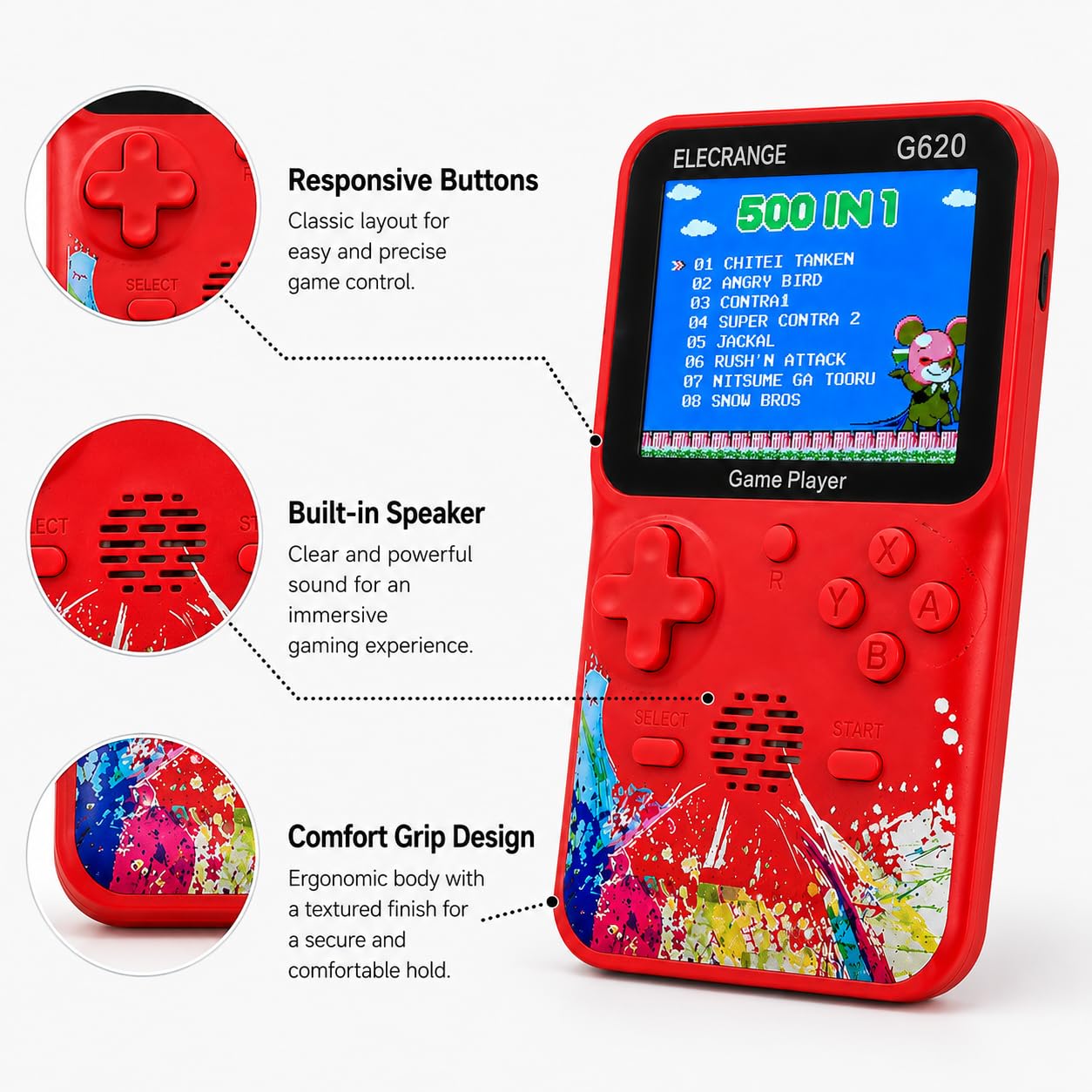 Harlay Toys ™ G620 Handheld Retro Game Console 🎮 Portable 8-Bit Video Player Hundreds Built-in Titles For Kids TV AV Output 📺 Dual Controllers Gamepad 🕹️ Nostalgic Arcade System Boy Girl Birthday Gift 🎁 Family Entertainment Old School Machine Best Seller Top Rated Ultimate Bundle Prize Action Puzzle Image 