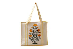 Hand Block Printed Cotton Carry Bag – Eco-Friendly & Reusable Shopping Tote Image