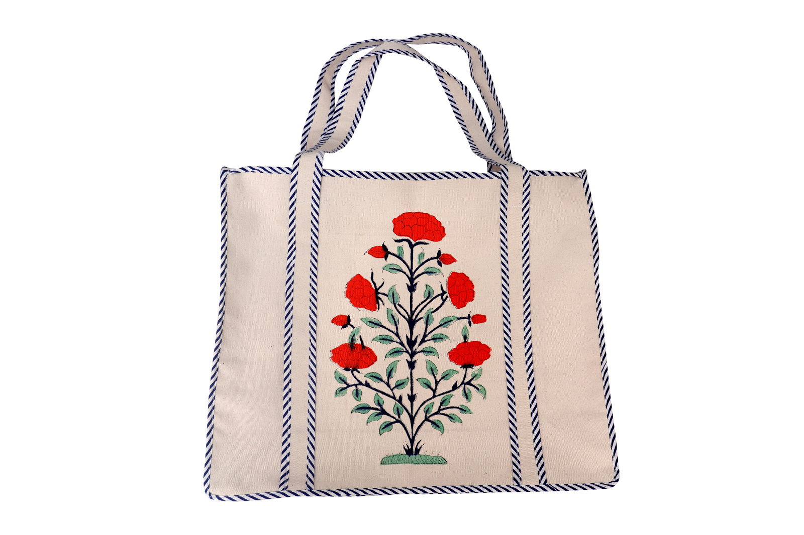 Hand Block Printed Cotton Carry Bag – Eco-Friendly & Reusable Shopping Tote Image