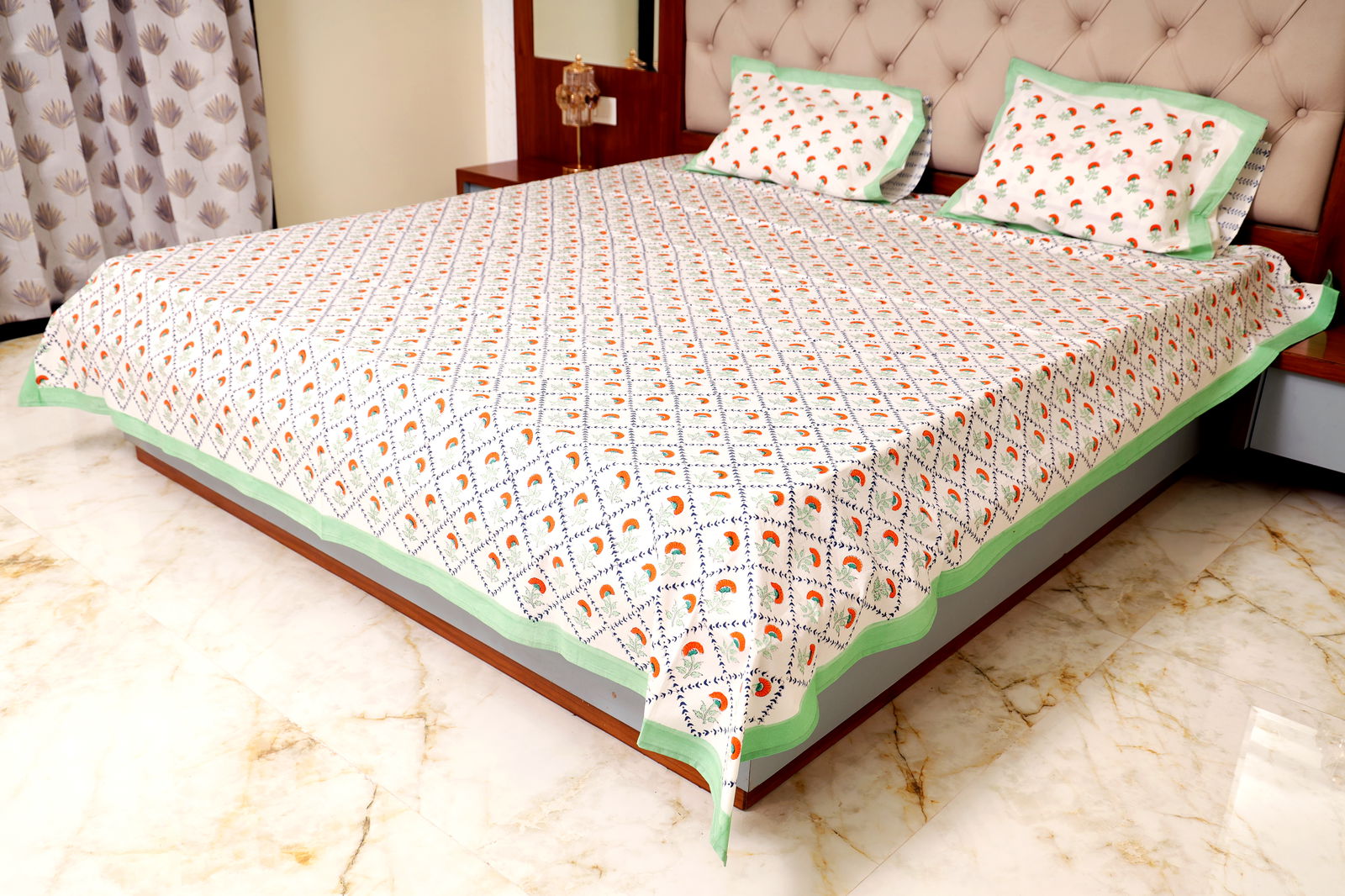 Hand Block Printed Cotton King & Queen Size Bedsheet Image