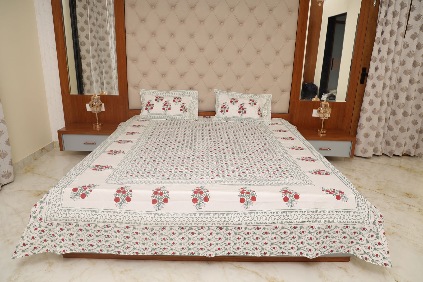 Hand Block Printed Cotton King & Queen Size Bedsheet