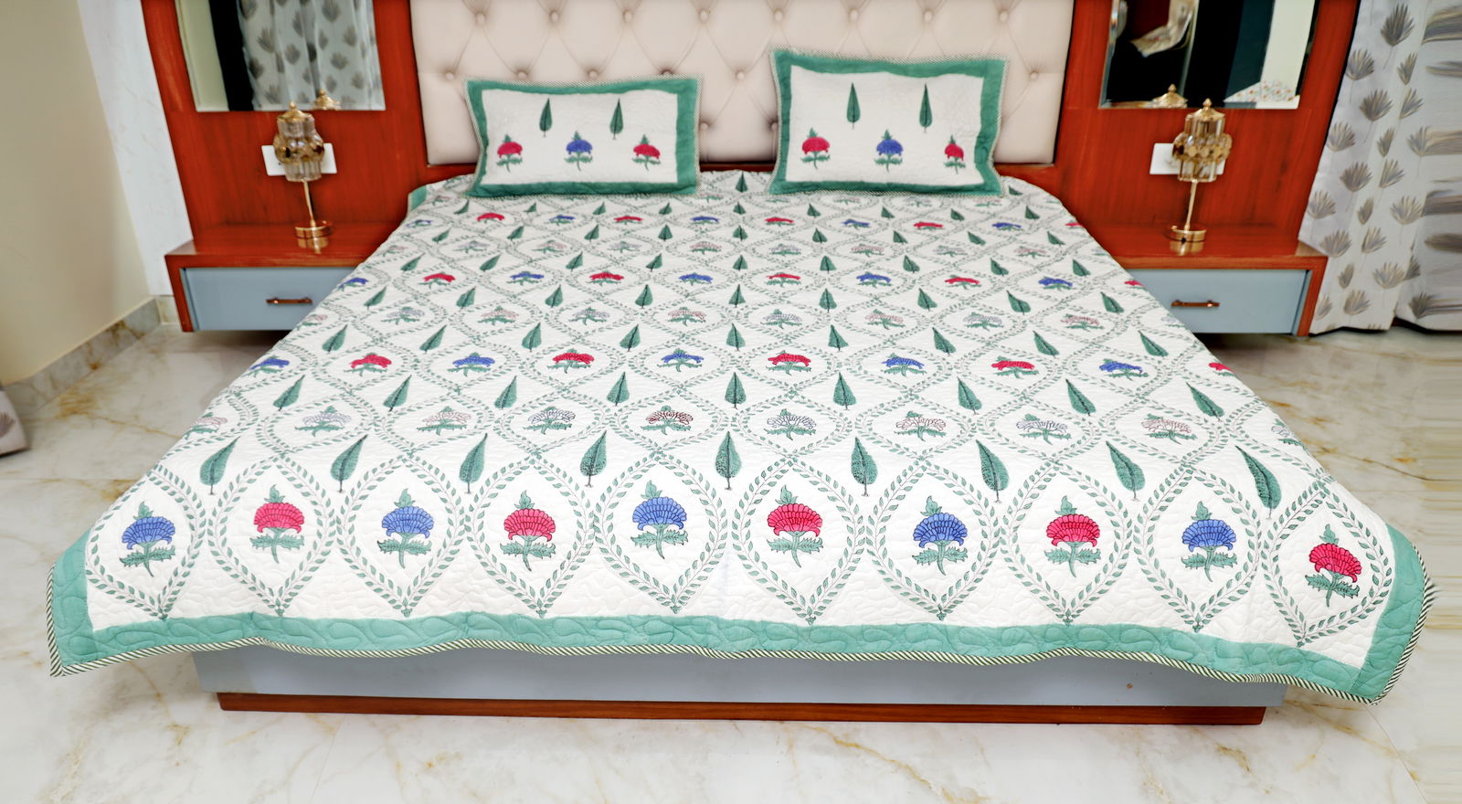 Hand Block Printed Cotton King & Queen Size Bedsheet