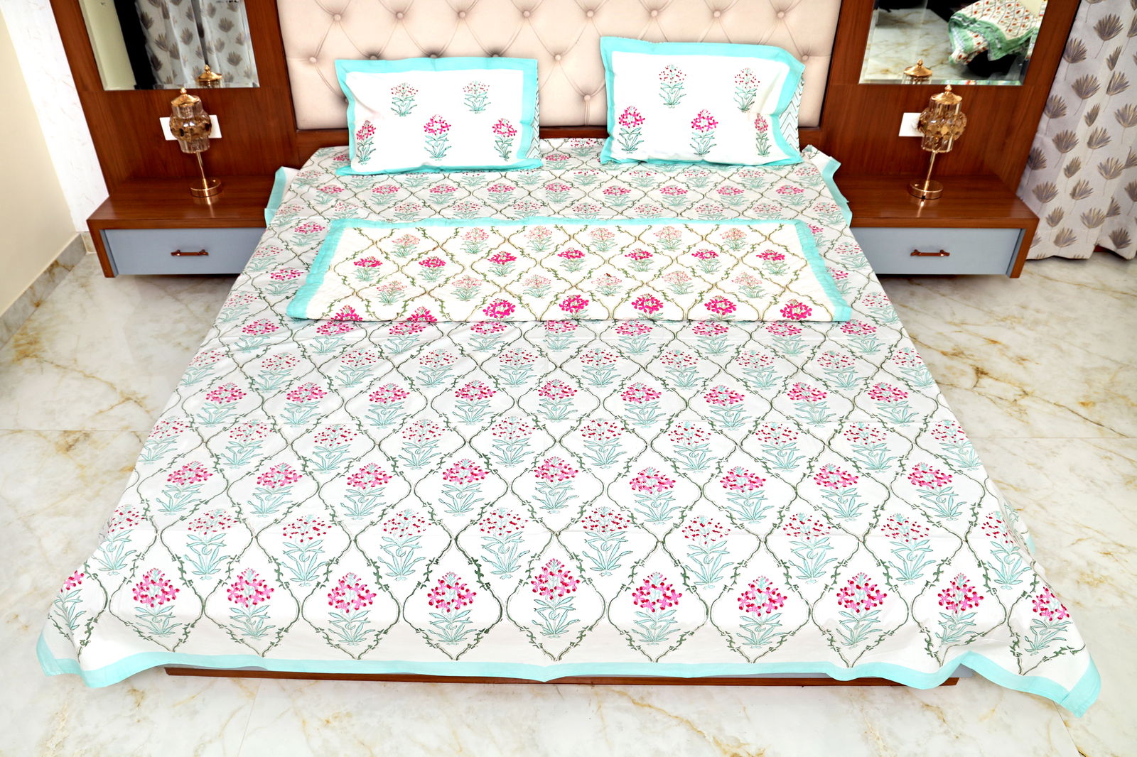 Hand Block Printed Cotton King & Queen Size Bedsheet