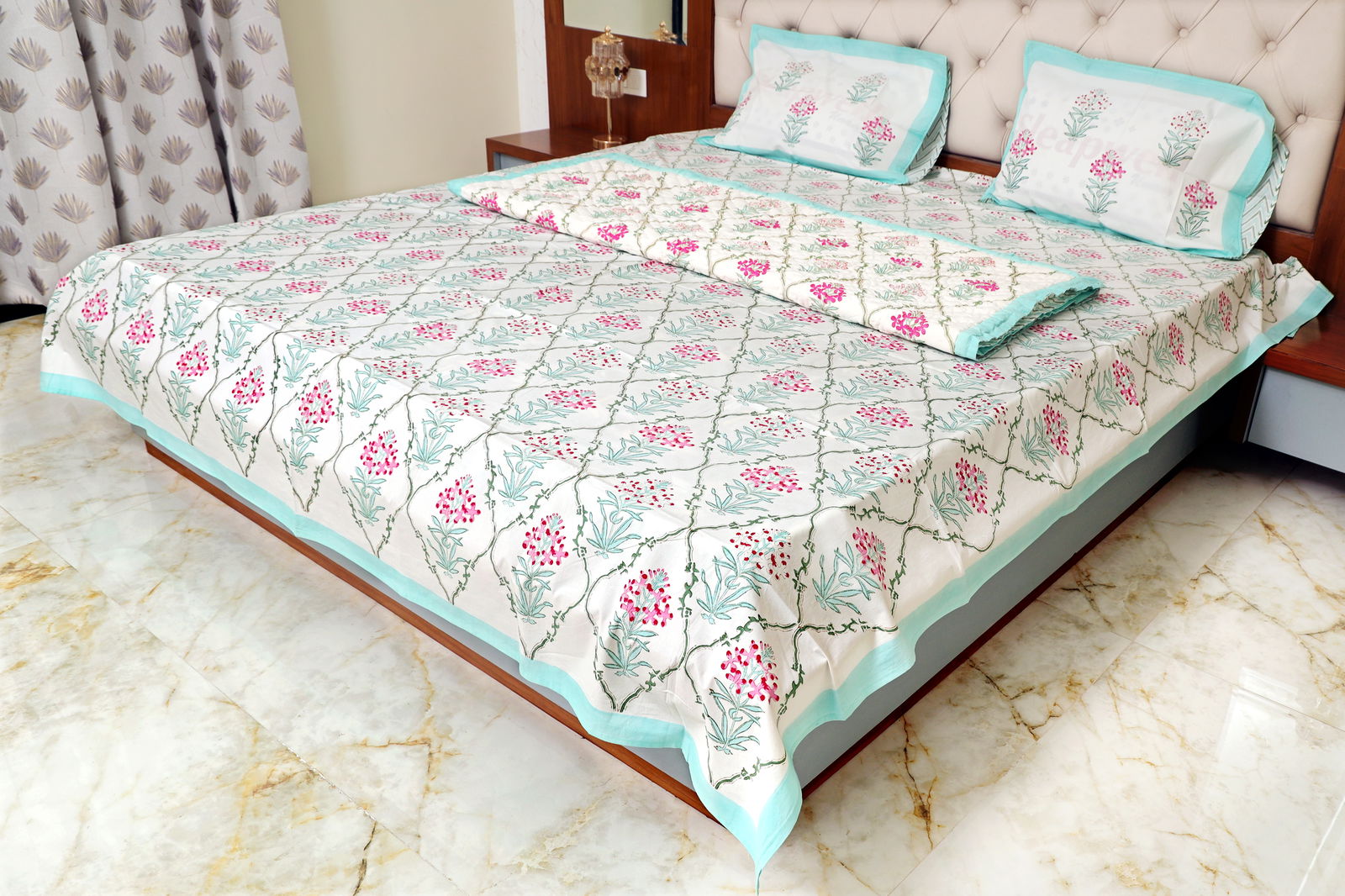 Hand Block Printed Cotton King & Queen Size Bedsheet Image