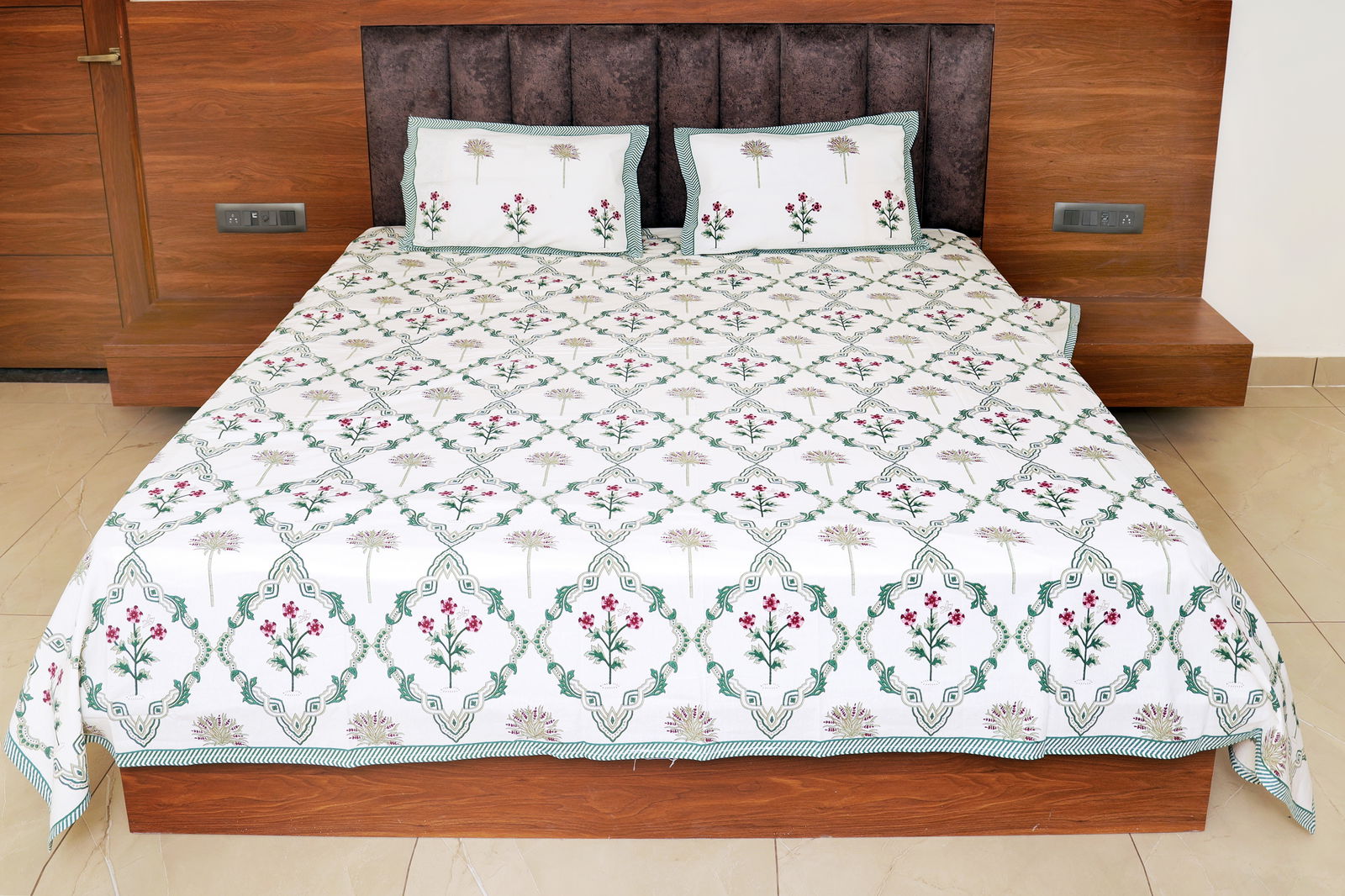 Hand Block Printed Cotton Queen Size Bedsheet