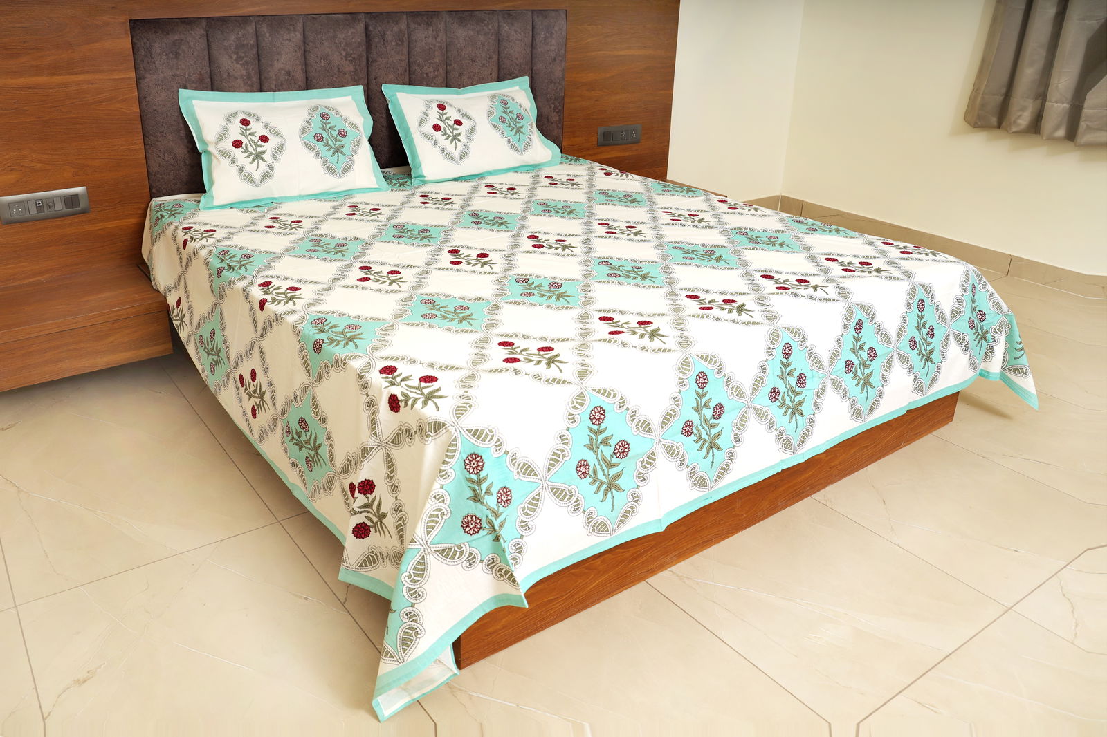 Hand Block Printed Cotton Queen Size Bedsheet