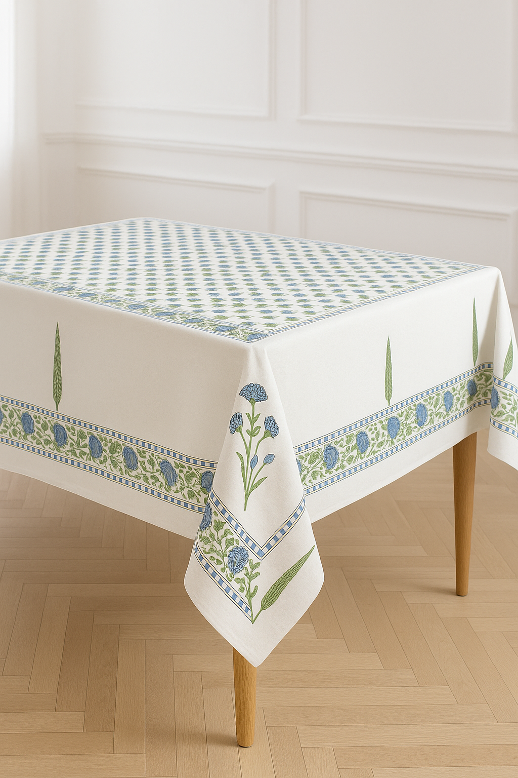 Hand Block Printed Cotton Table Cloth | Artisan-Made Table Linen for Elegant Dining 60 by 90 inches