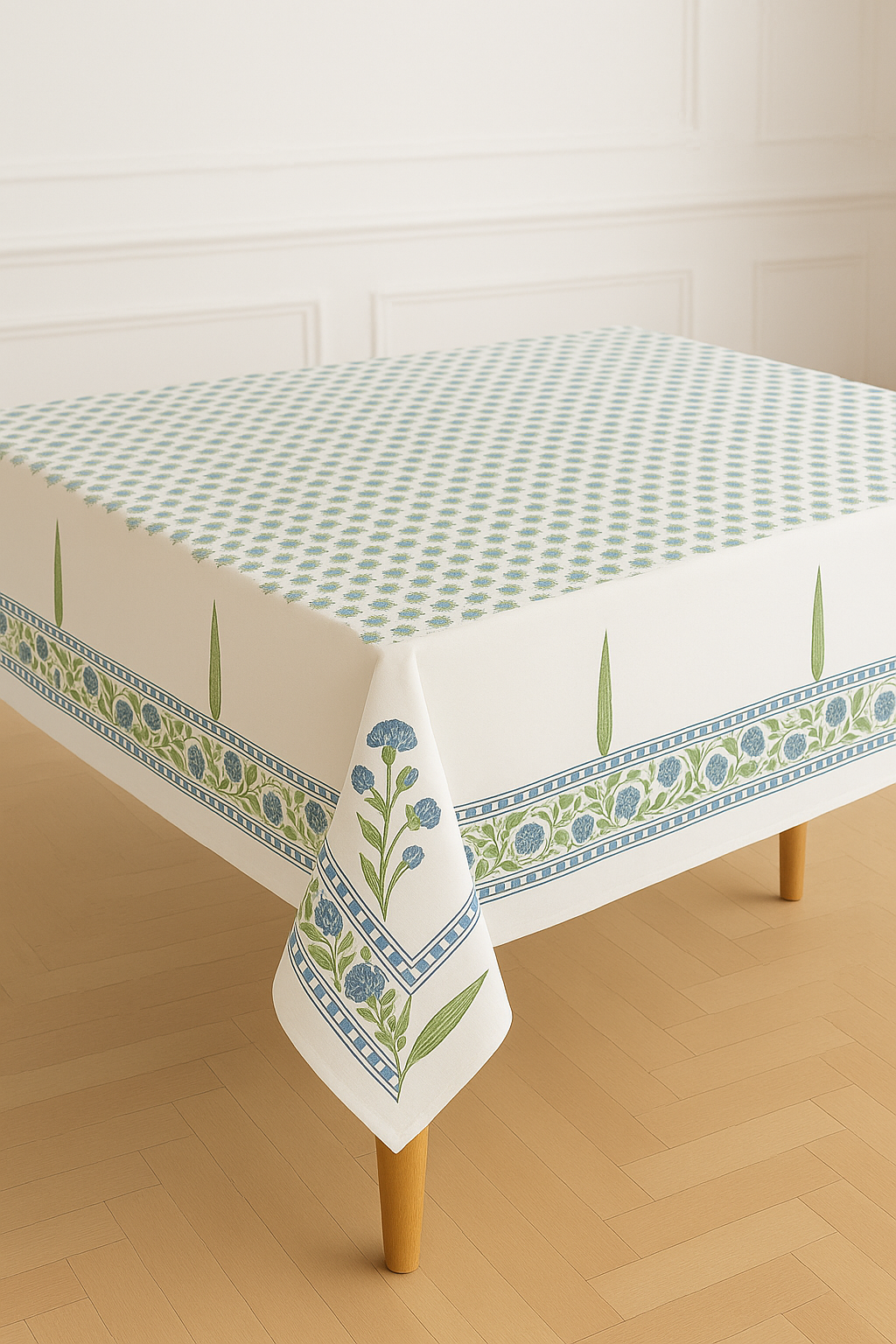 Hand Block Printed Cotton Table Cloth | Artisan-Made Table Linen for Elegant Dining 60 by 90 inches Image