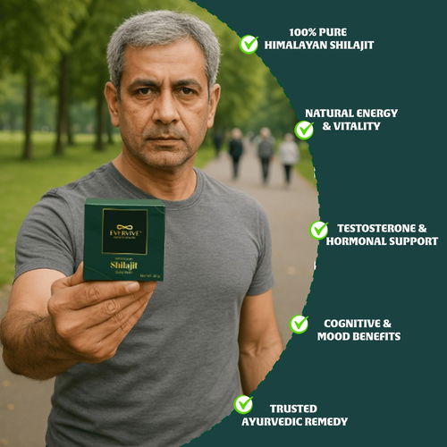 Himalayan Shilajit Gold Resin has Ashwagandha, Safed musli , Gokshura, Kaunch ,Saffron  & Swarn Bhasma that delivers pure vitality helping you feel energized, focused, and balanced.