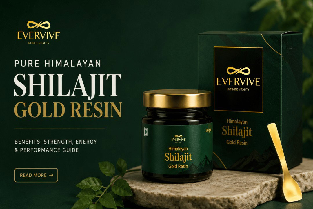 Pure Himalayan Shilajit Gold Resin Benefits Strength, Energy & Performance Guide - Evervive (Blog Banner) (1)