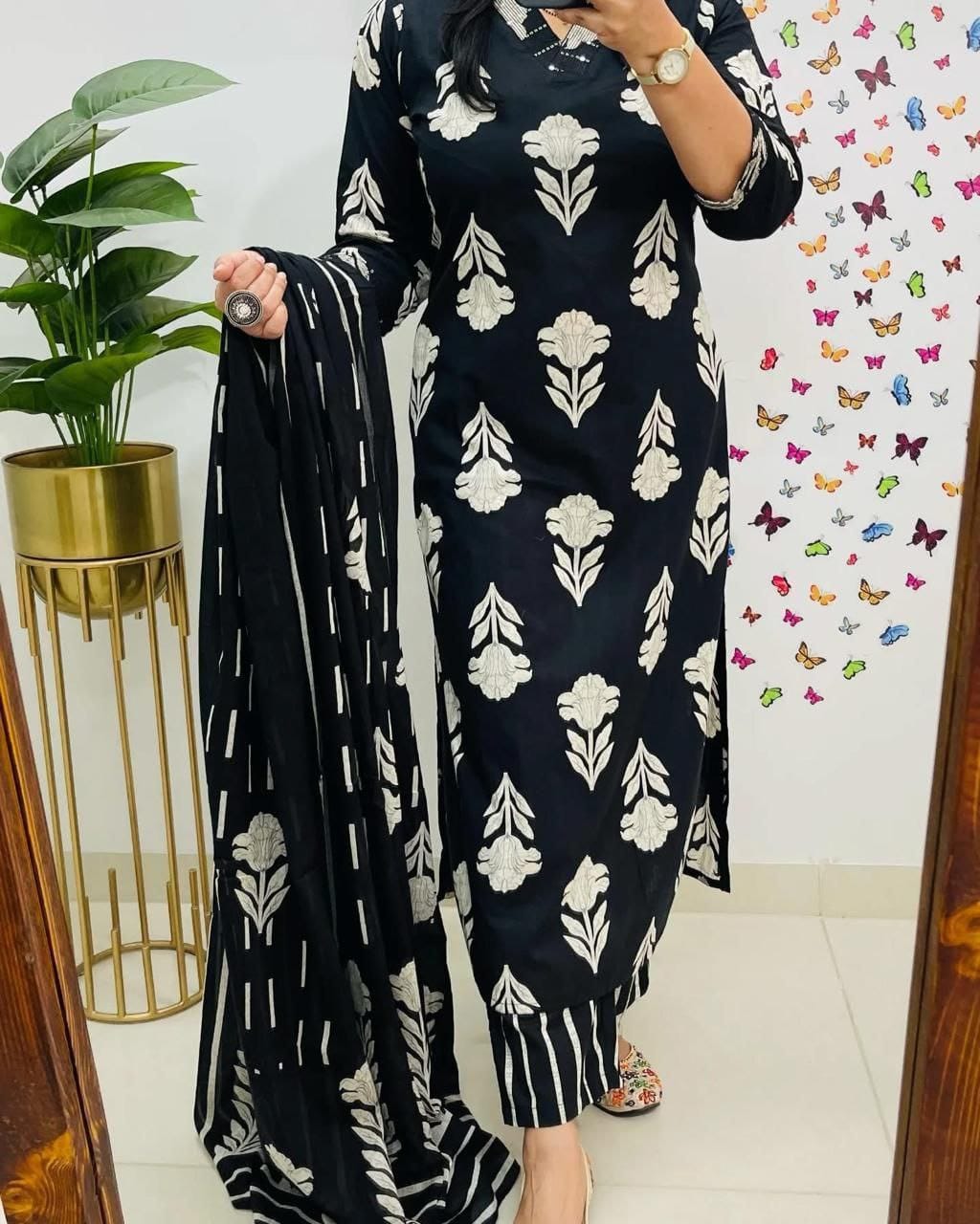 Premium Heavy Cotton Kurti Set with Dupatta