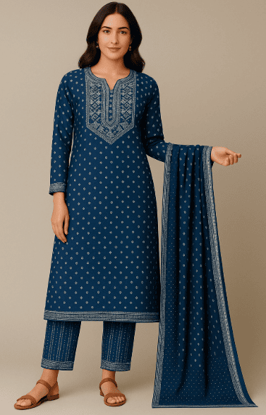  Indigo printed  pure cotton kurta set Image