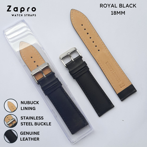 18MM Black Half Padded Genuine Leather Watch Straps 18 MM