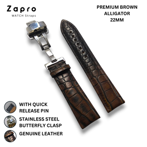 Zapro 22mm Premium Brown Alligator Pattern Leather Watch Straps 22 MM Image