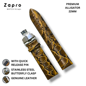 Zapro 22mm Premium Gold Alligator Pattern Leather Watch Strap 22 mm Image