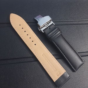 Zapro 22mm Black Leather Watch Strap with Butterfly Clasp 22 MM