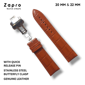 22mm & 20mm Tan Croco Leather Watch Strap with Butterfly Clasp 22 MM 20 MM Image