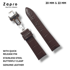 22MM & 20MM Brown Croco Leather Watch Strap with Butterfly Clasp 20 mm 22 mm Image