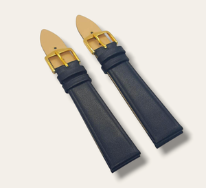 18mm Black Non-Padded Leather Watch Strap – Vintage-Inspired Elegance
