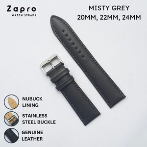 20MM, 22MM & 24MM Grey Padded Genuine Leather Watch Straps for Men 20 MM 22 MM 24 MM Image