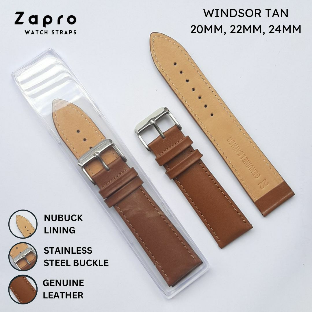 20MM, 22MM & 24MM Tan Padded Genuine Leather Watch Strap for Men 20 MM 22 MM 24 MM Image