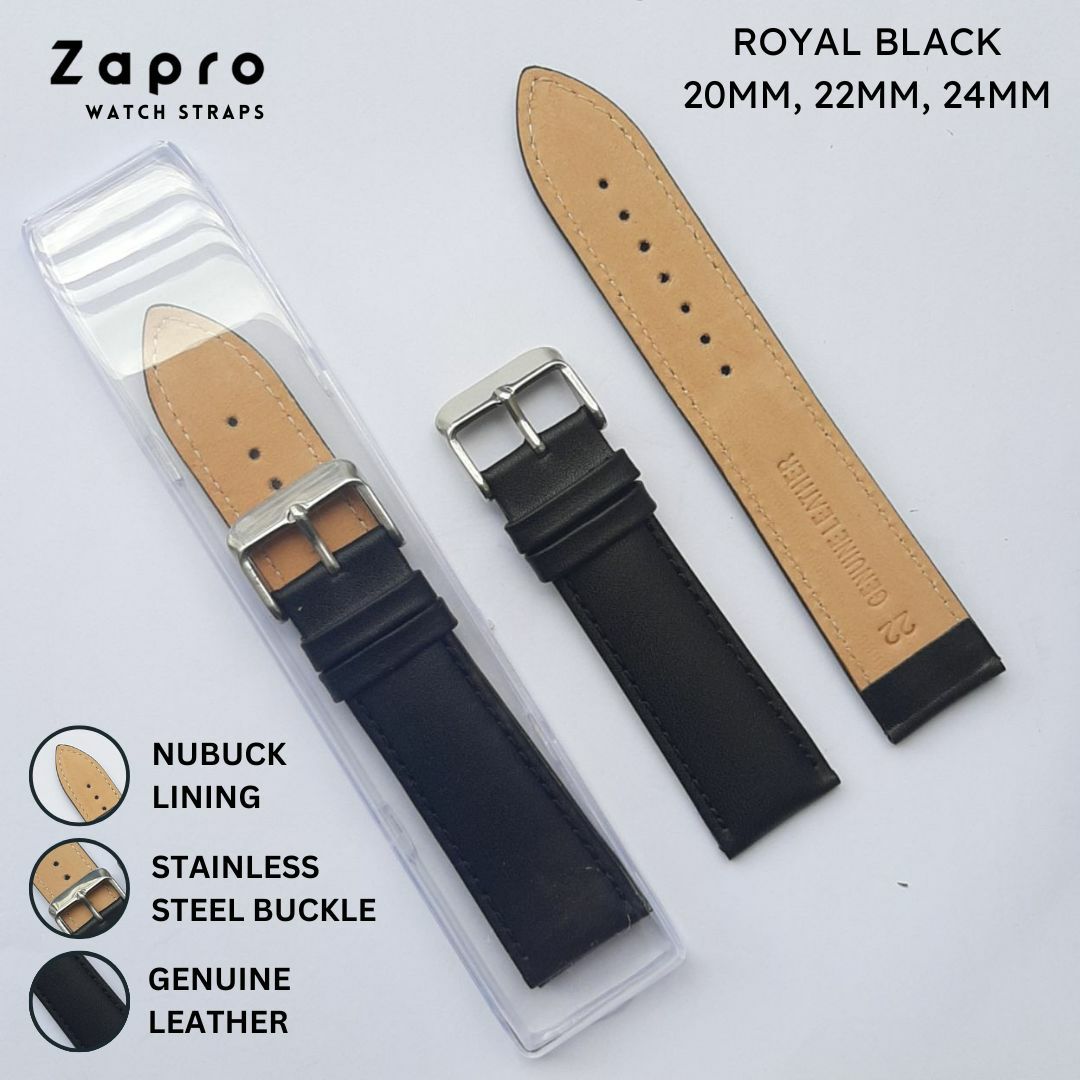 22MM & 24MM Black Padded Genuine Leather Watch Straps for Men 22 MM 24 MM Image
