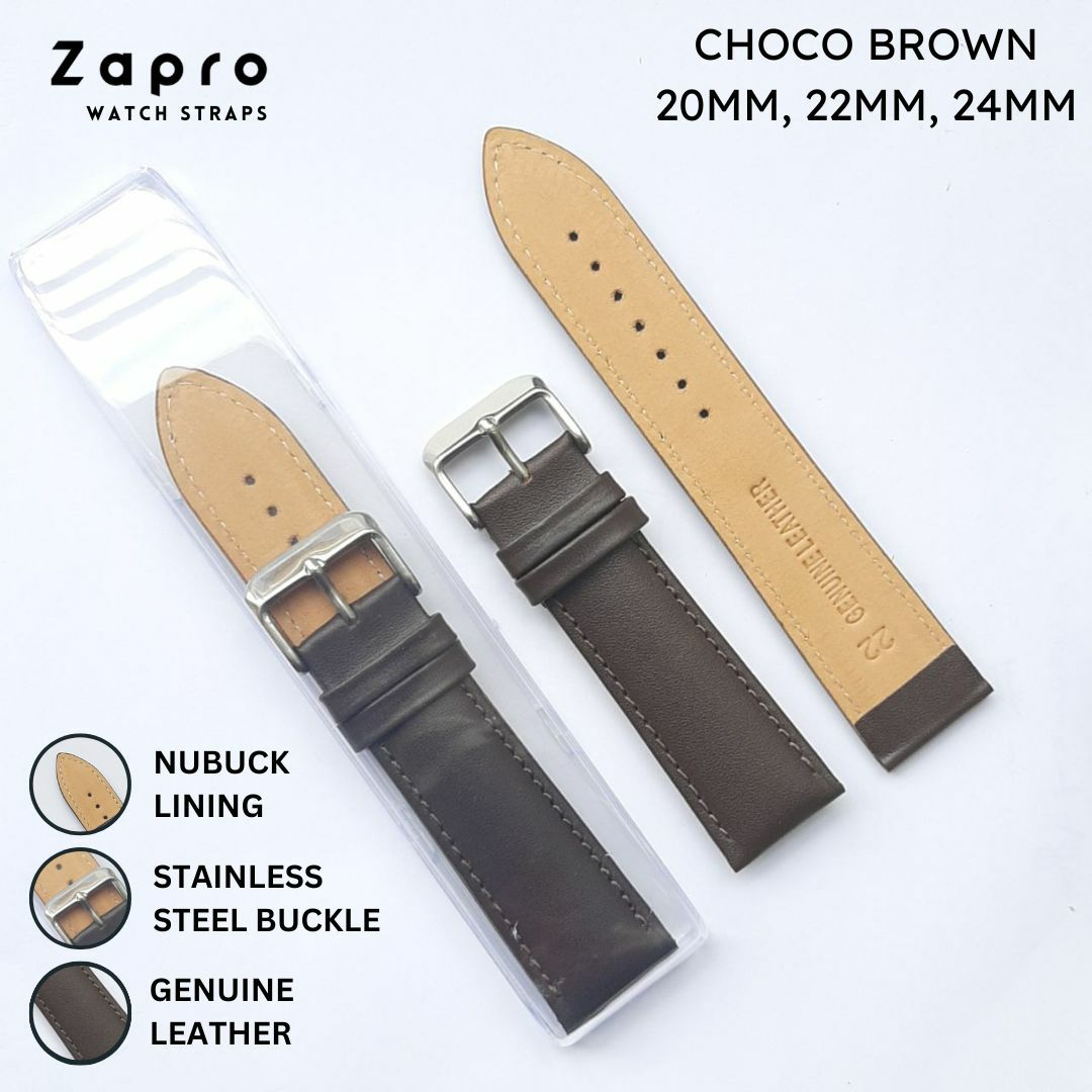 22MM & 24MM  Brown Padded Genuine Leather Watch Straps for Men 22 MM 24 MM Image