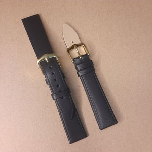 18mm Black Non-Padded Leather Watch Strap – Vintage-Inspired Elegance Image