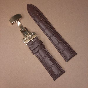 Zapro 22mm Brown Croco Leather Watch Strap with Gold Butterfly Clasp 22 MM    Image