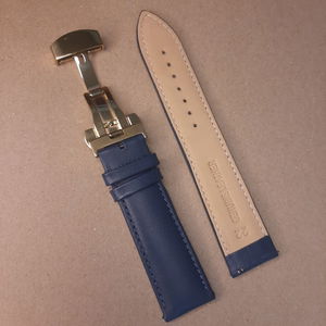 Zapro 22mm Blue Leather Watch Strap with Gold Butterfly Clasp 22 MM   Image