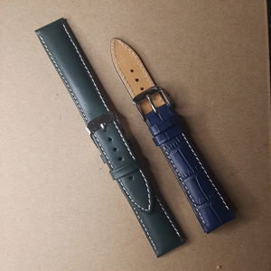 18mm Elegant Green & Croc Blue Half -Padded Leather Watch Strap – Vintage-Inspired Elegance  Image