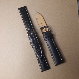 18mm Elegant Black & Croco Black Half - Padded Leather Watch Strap Image