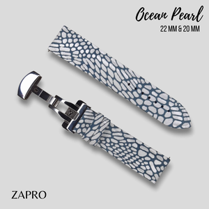 Zapro 22mm & 20mm Ocean Pearl  Leather Watch Strap with Butterfly Clasp 22 MM  20 MM Image